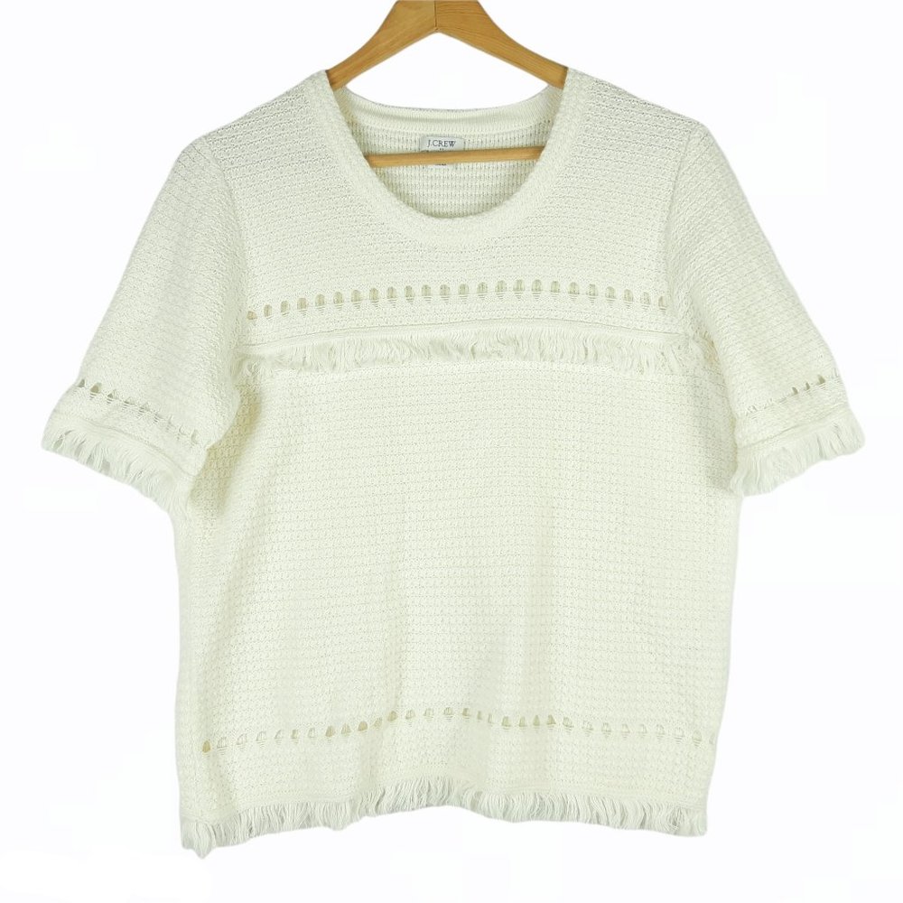 J Crew Cream White Crochet Top Fringe Size Medium